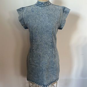 Designer prototype backless denim mock neck mini dress with markings XS 0-2